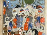 an image of a painting of a group of people riding on horses
