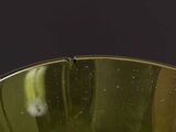 a close up of a metal bowl with a banana in it