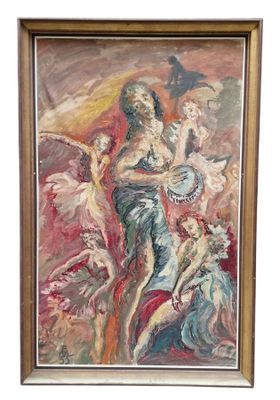 an oil painting of a woman holding a child in her arms