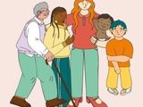 illustration of a group of people with a child and an older man
