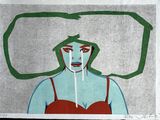 le dessin d'une femme avec une bulle de dialogue au-dessus de la tête