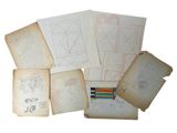 a lot of old books that have drawings on them