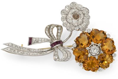 a diamond and citrine broochle, by van cleef