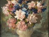 une peinture de fleurs dans un vase sur une table