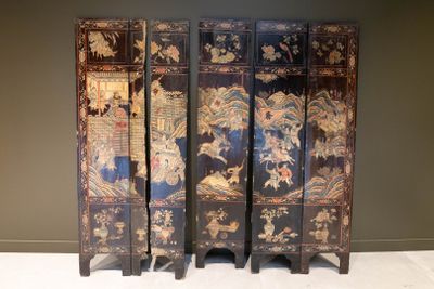 three antique chinese style wooden screens with floral designs on them