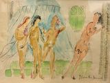 a drawing of three nudes standing in front of a window