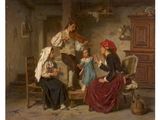 a painting of a family playing a game of violin