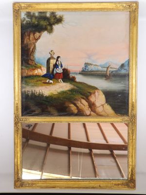 une image représentant un tableau où l'on voit une femme assise sur un rocher au bord de l'eau