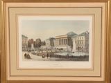 an image of a painting of a large building with a fountain in front of it