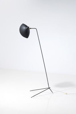 the floor lamp is black and has a black shade on it