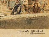 a drawing of a group of people sitting on a bench