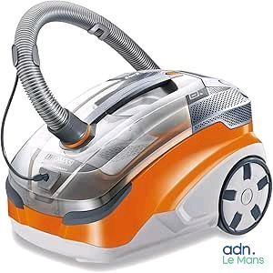 an orange and white vacuum cleaner on a white background