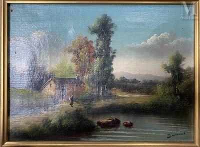 École du XXème siècle Maison au bord du lac