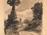 an image of a drawing of a landscape with trees and a road