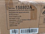 a cardboard box with a price tag on it sitting on a table