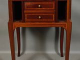 an image of a small wooden table with a marble top