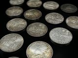 Plusieurs pièces sont disposées en cercle sur une surface noire