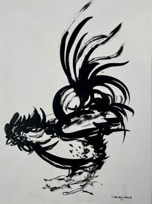 une image représentant un dessin en noir et blanc d'un coq