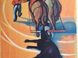 un tableau représentant un homme à cheval et un chien
