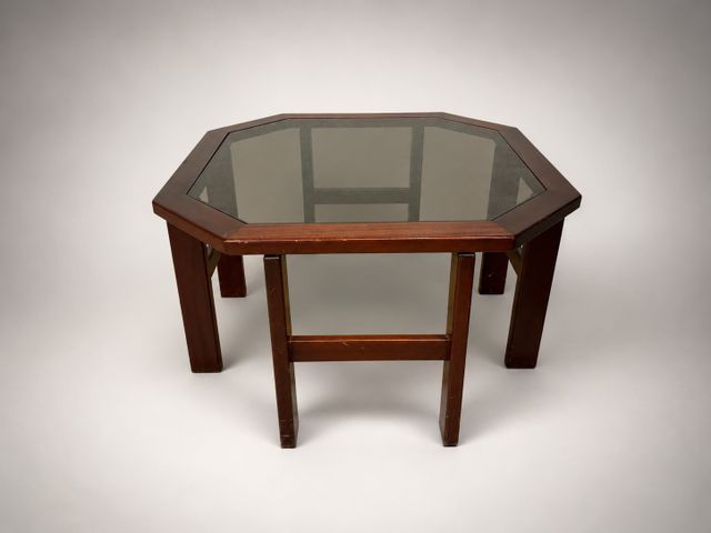 Roche Bobois, Table basse octogonale en bois exotique, plateau en