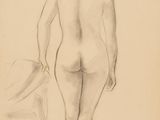 un dessin représentant une femme nue, coiffée d'un chapeau et assise sur une chaise