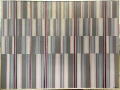 striped shower curtain in a bathroom with a toilet next to it