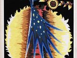 une broderie au point de croix représentant une femme en robe bleue