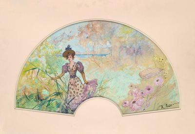 a painting of a woman in a dress holding a umbrella
