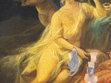 a painting of a woman sitting on a bed with other women