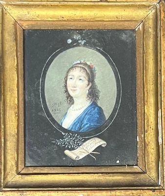 tableau représentant une femme en robe bleue, coiffée d'une couronne
