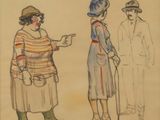 dessin représentant deux femmes et un homme debout les uns à côté des autres