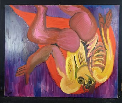 a painting of a woman laying on her stomach