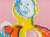 a drawing of a man with a helmet and gloves on