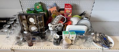 a shelf that has many different items on it