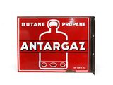 an image of a red and white sign with a bottle of antargaz on it