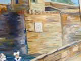 un tableau représentant un homme et une femme sur un pont