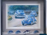a picture of a painting of a group of cars
