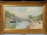 an image of a painting of a bridge over a river