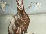 a picture of a painting of a goat on the wall