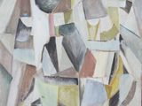 a painting of a vase on a table in a room