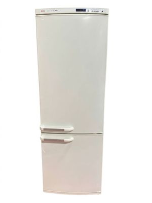 white refrigerator freezer against a white background with no one in it