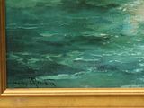 a picture of a painting of a boat in the water