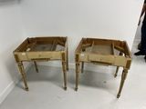 pair of antique side tables with glass tops and brass legs