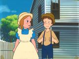 an image of a boy and a girl standing in front of a house