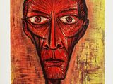 une image représentant un tableau montrant le visage d'un homme, peint en rouge et jaune