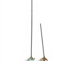 pair of gold and green earrings on a white background