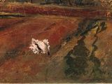 a painting of a man riding a horse in a field