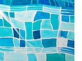 abstract watercolor painting of a pool with blue and white tiles