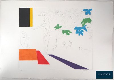 une image représentant le dessin d'une personne debout devant un tableau