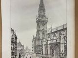 une image représentant un dessin d'une tour horloge au cœur d'une ville